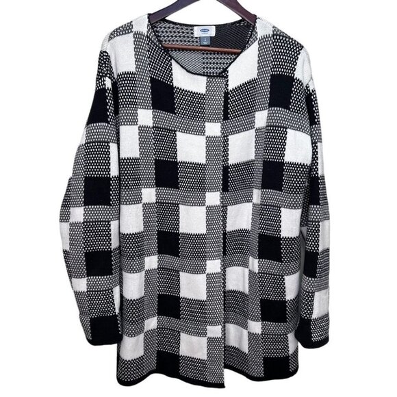 OLD Navy Black & White  Medium Weight Open Front Sweater Size L - Picture 1 of 7